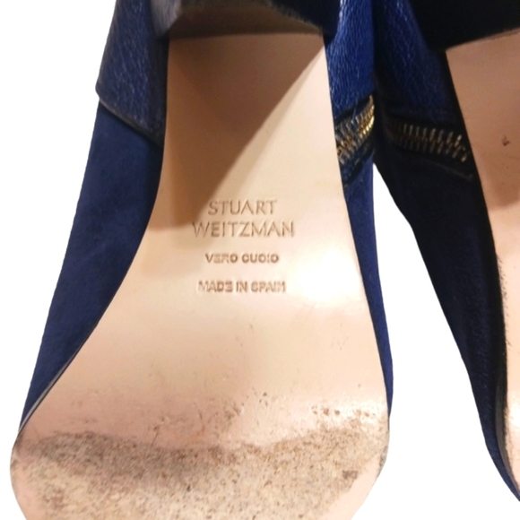 Stuart Weitzman Blue Leather and Suede Heeled Ankle Boots Size 5 - Picture 7 of 13
